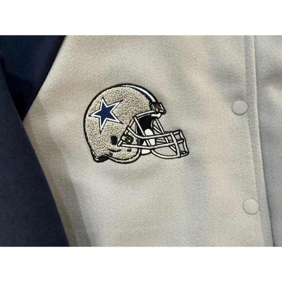 Dallas Cowboys Varsity Jacket Men Large Gray Navy NFL Football Fleece Snap NWT - Picture 2 of 10